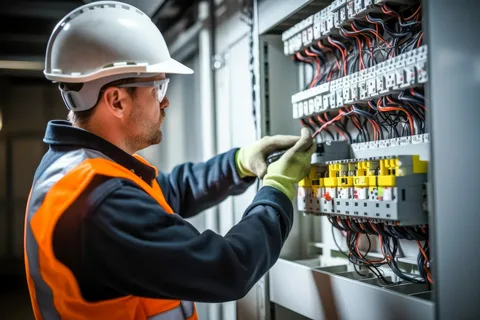 Expert technician from Ideal Electrical, one of the leading professional electrical services companies in Toronto, performing a detailed panel inspection.